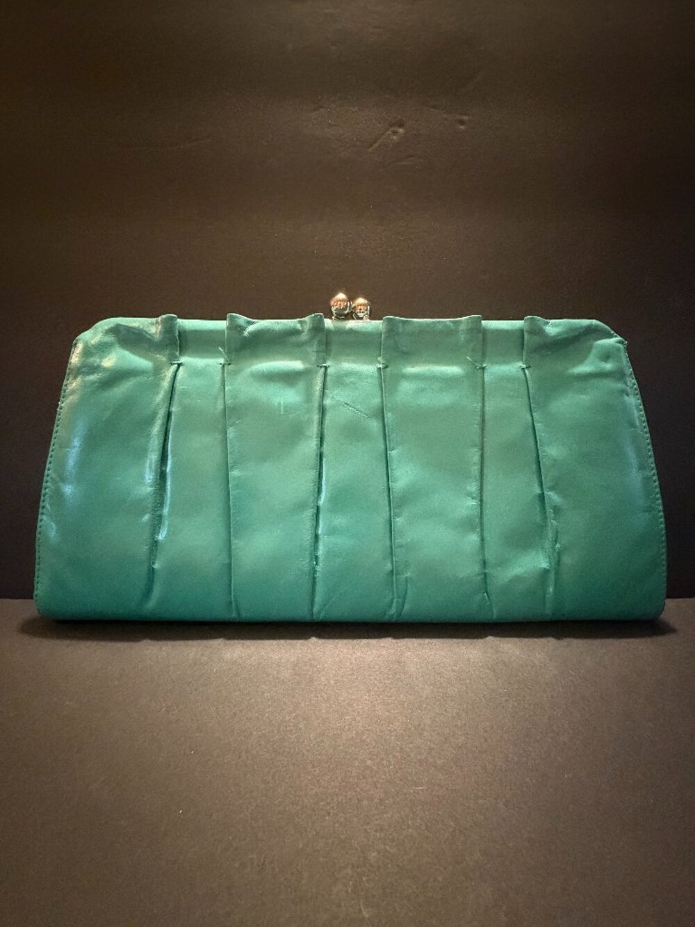 HOBO Teal Pleated Leather Clutch with Silver Hardware
